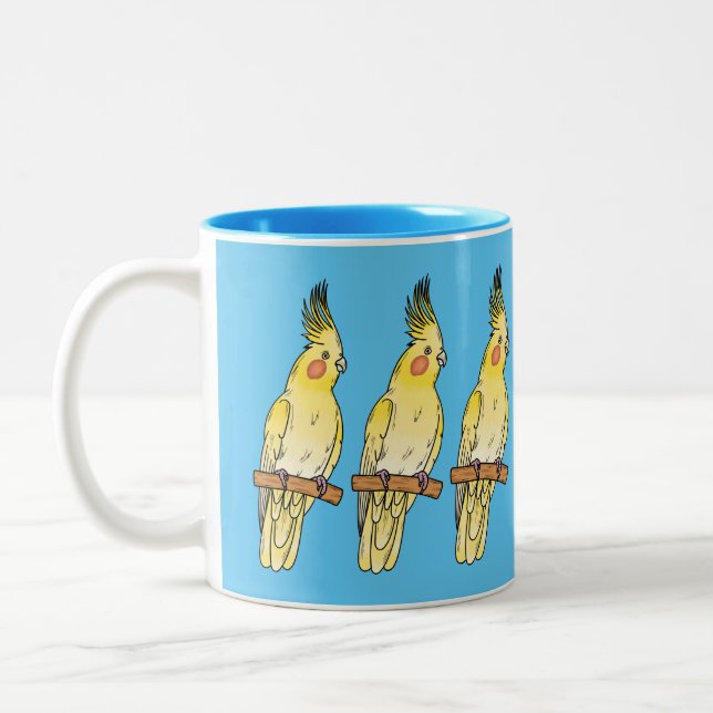 Tasse 2 Couleurs Cockatiel bird cartoon illustration (Gauche)