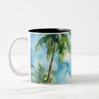 Tasse 2 Couleurs Cocotiers aquarelle papier peint art arrière - pla