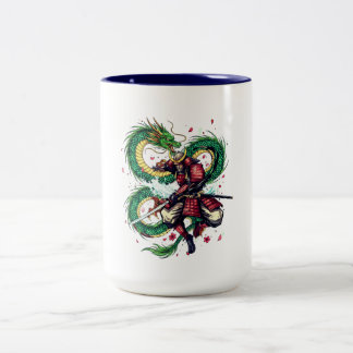 Tasse 2 Couleurs Code Bushido Samouraï avec Dragon & Fleurs de Saku
