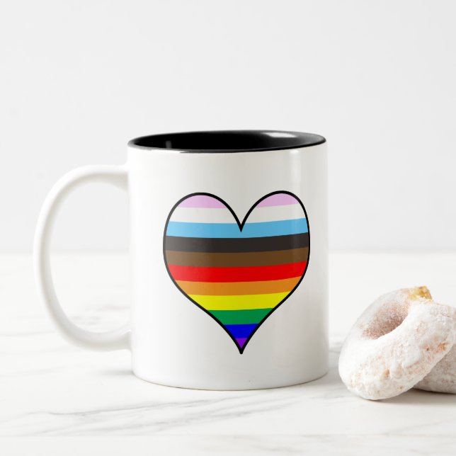 Tasse 2 Couleurs Coeur arc-en-ciel (Avec donut)