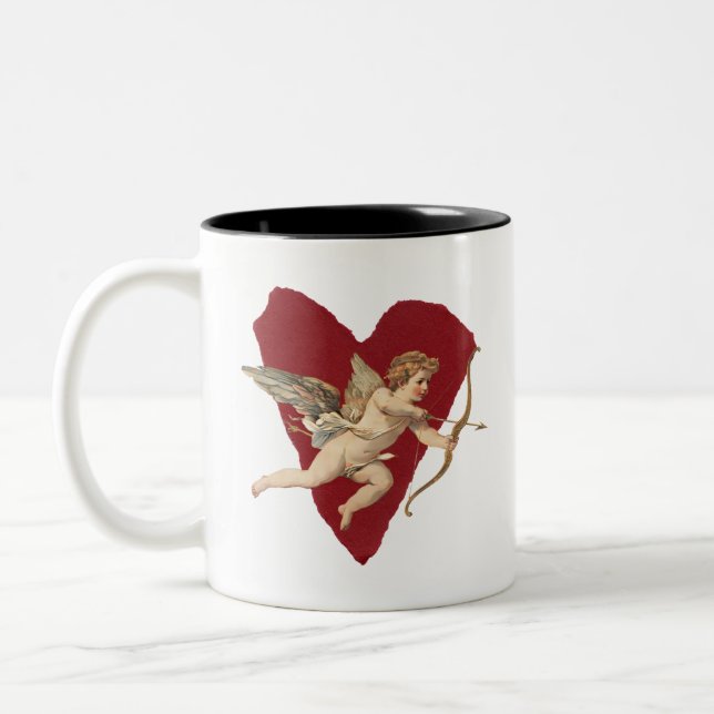 Tasse 2 Couleurs Cœur d'ange rouge vin romantique avec arc et flèch (Gauche)
