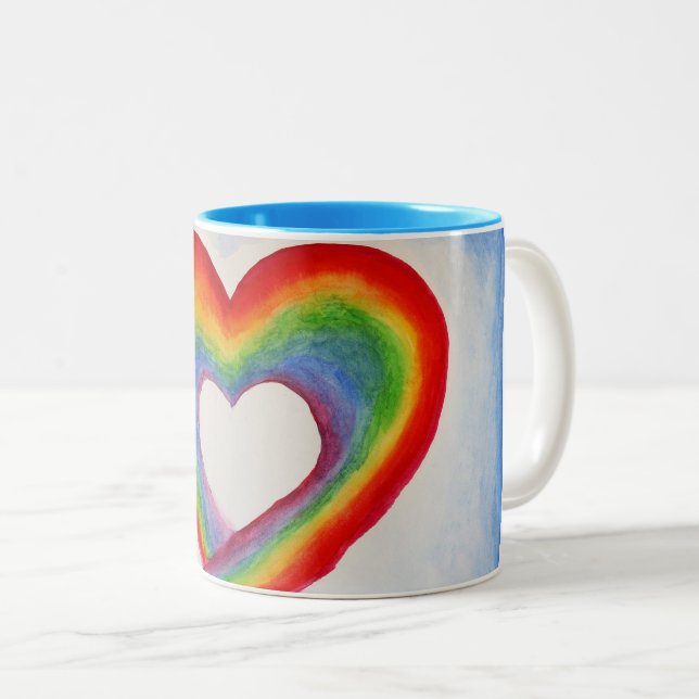 Tasse 2 Couleurs Coeur d'arc-en-ciel (Devant droit)