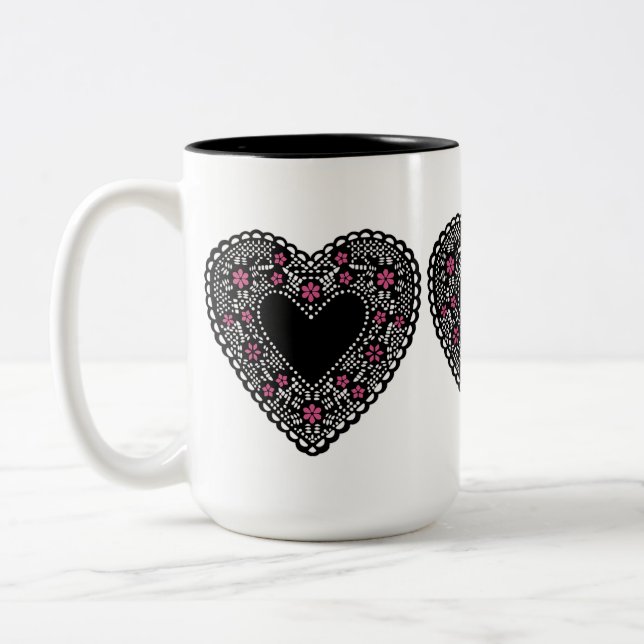 Tasse 2 Couleurs Coeur de dentelle noire (Gauche)