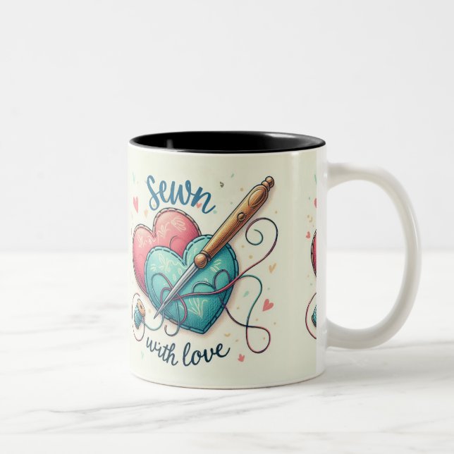Tasse 2 Couleurs Coeur de la Saint-Valentin Rouge artistique Broder (Droit)