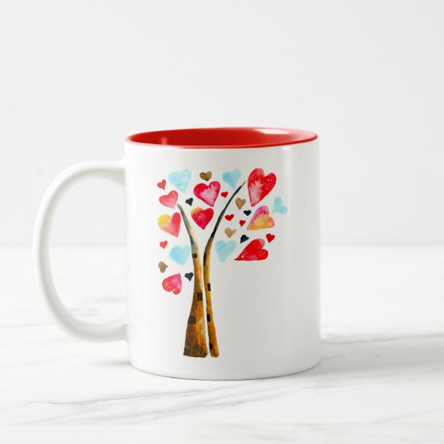 Tasse 2 Couleurs Coeur des valentines aquarelle art (Gauche)