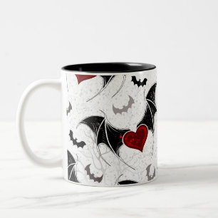 Tasse 2 Couleurs Coeur d'Halloween avec ailes de chauve-souris noir