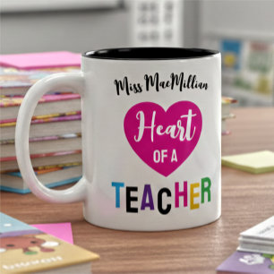 Tasse 2 Couleurs Cœur d'un professeur Cadeau Rose Noir Script