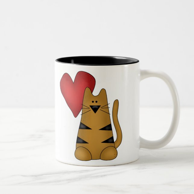 Tasse 2 Couleurs Coeur et chat rayé (Droit)