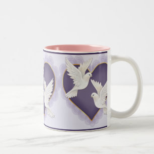 Tasse 2 Couleurs Coeur et colombes - pourpre