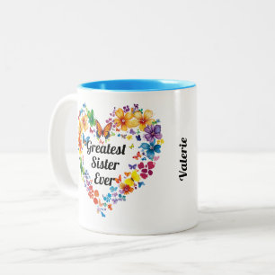 Tasse 2 Couleurs Coeur floral "Plus grande soeur jamais" avec poème