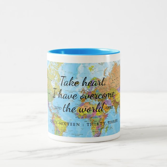 Tasse 2 Couleurs Coeur, j'ai surmonté le monde. (Centre)