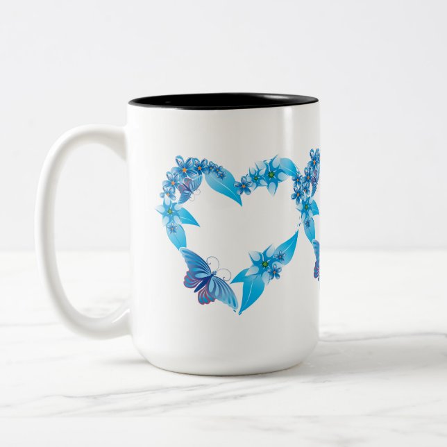 Tasse 2 Couleurs Coeur papillon bleu floral (Gauche)