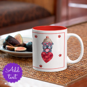 Tasse 2 Couleurs Cœur Pattes Gris Cadeau de la Saint-Valentin Pitbu