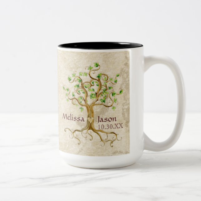Tasse 2 Couleurs Coeur personnalisé de noms Antiqued par racines (Droit)