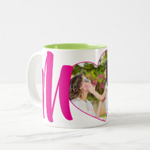 Tasse 2 Couleurs Coeur photo rose "MoM" Personnalisé