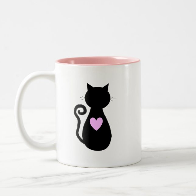 Tasse 2 Couleurs Cœur Rose & Chat Noir  (Gauche)