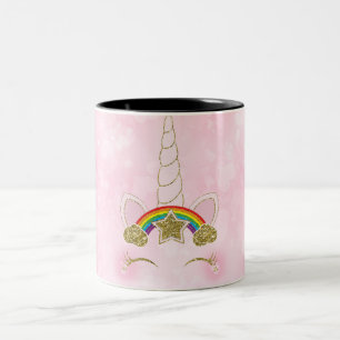 Tasse 2 Couleurs Cœur Rose Étoile Arc-en-Ciel Doré Corne de Licorne