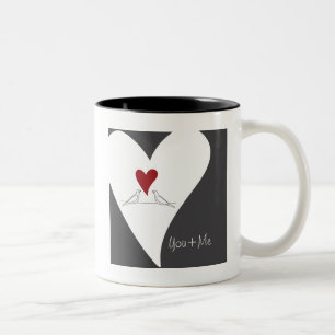 Tasse 2 Couleurs Cœur Rouge Moderne Rustique Colombes Blanches en A