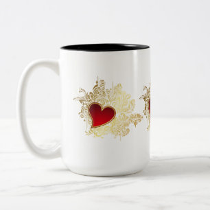 Tasse 2 Couleurs Coeur rouge sur Gold Filigree