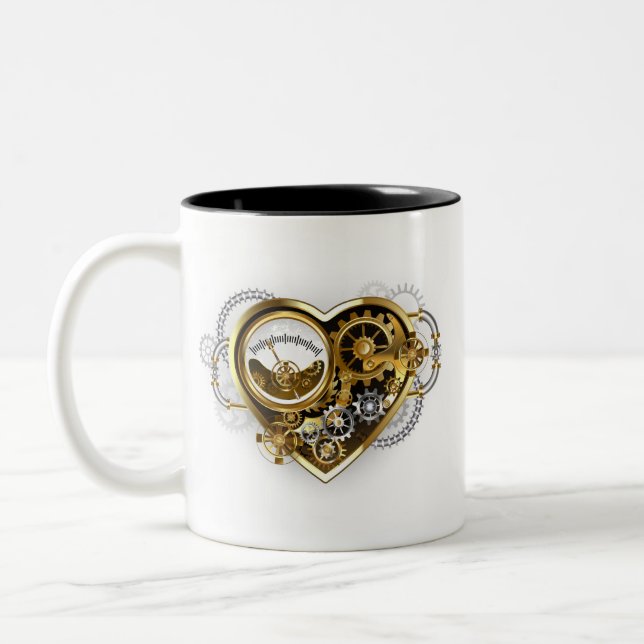 Tasse 2 Couleurs Cœur Steampunk avec un manomètre (Gauche)