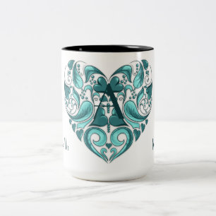 Tasse 2 Couleurs Coeur turquoise et élégant avec votre texte