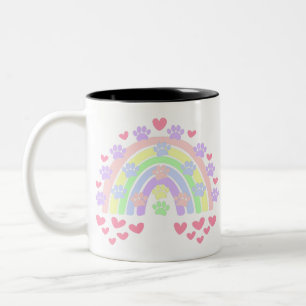 Tasse 2 Couleurs Cœurs arc-en-ciel pastel et empreintes de pattes d