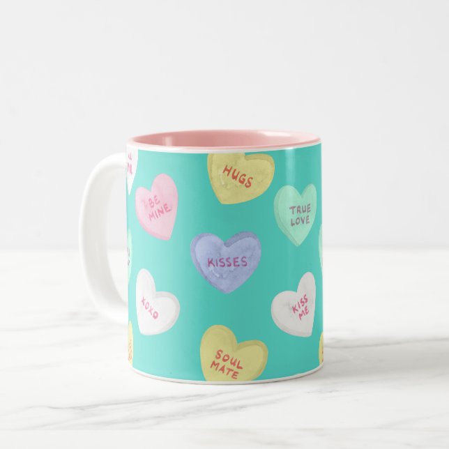 Tasse 2 Couleurs Coeurs bonbons de Saint-Valentin classiques sur Tu (Devant gauche)