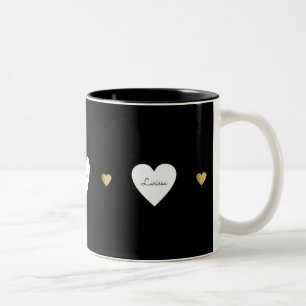 Tasse 2 Couleurs Coeurs d'amour, un noir romantique et monogrammé