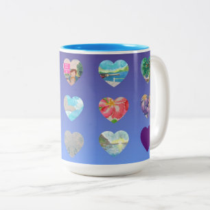 Tasse 2 Couleurs Coeurs d'aquarelle bleu