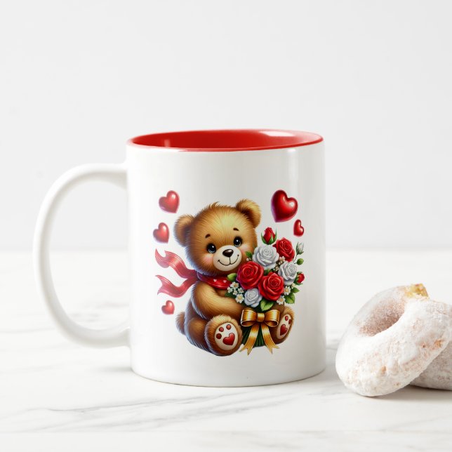 Tasse 2 Couleurs Cœurs de la Saint-Valentin  (Avec donut)