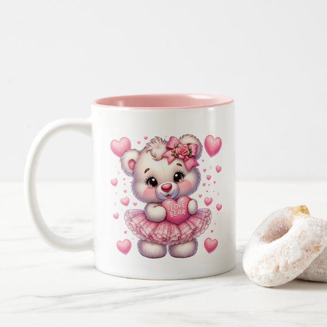 Tasse 2 Couleurs Cœurs de la Saint-Valentin  (Avec donut)
