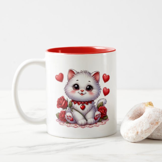 Tasse 2 Couleurs Cœurs de la Saint-Valentin  (Avec donut)