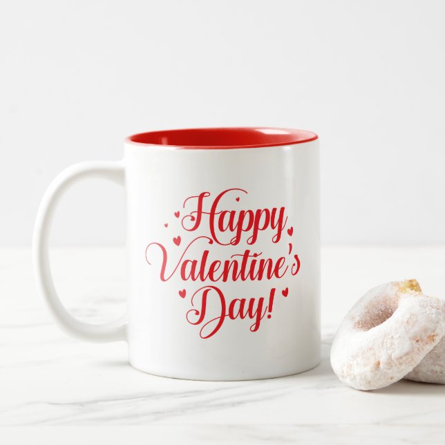 Tasse 2 Couleurs Cœurs de la Saint-Valentin  (Avec donut)