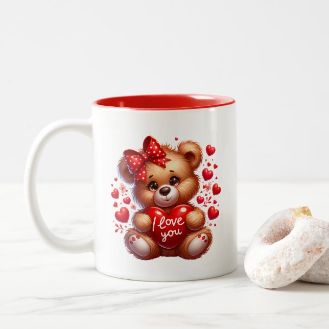 Tasse 2 Couleurs Cœurs de la Saint-Valentin  (Avec donut)