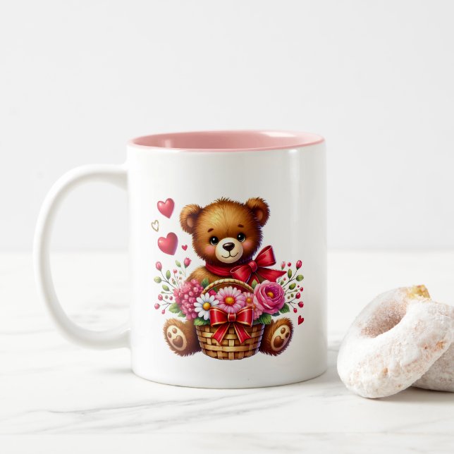 Tasse 2 Couleurs Cœurs de la Saint-Valentin  (Avec donut)