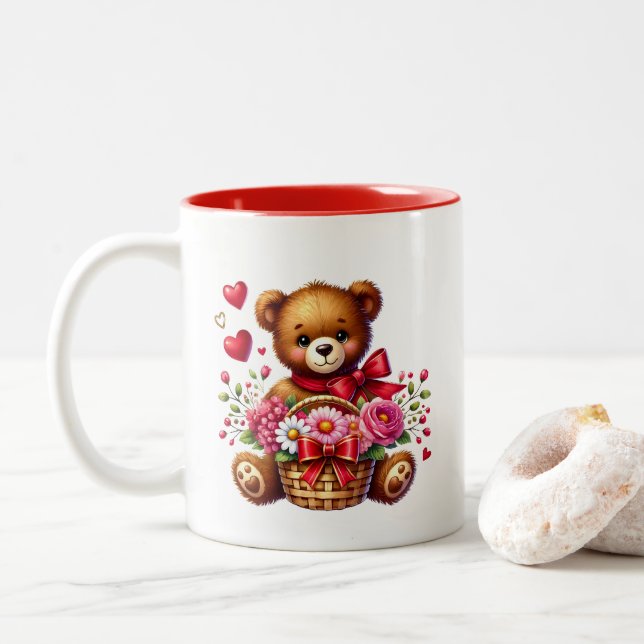 Tasse 2 Couleurs Cœurs de la Saint-Valentin  (Avec donut)