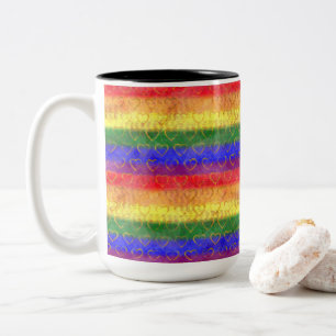Tasse 2 Couleurs Coeurs d'or, couleurs Gay pride arc-en-ciel brilla