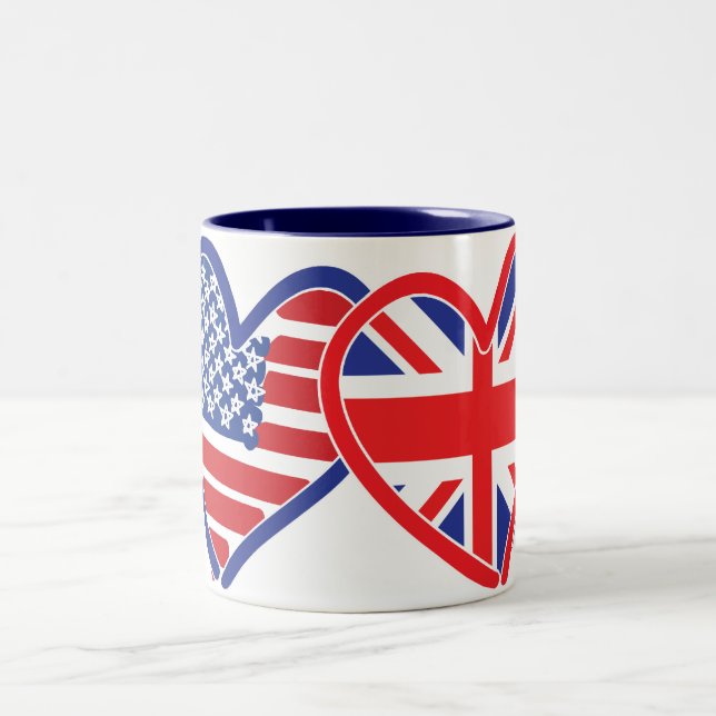 Tasse 2 Couleurs Coeurs du drapeau américain/Union Jack (Centre)
