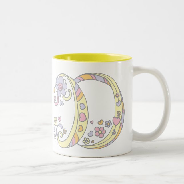 Tasse 2 Couleurs Coeurs et fleurs monogramme D décoratifs (Droit)