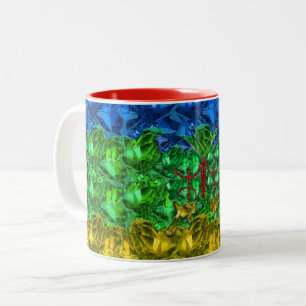 Tasse 2 Couleurs Coeurs et papillon sur l'arrière - plan du drapeau