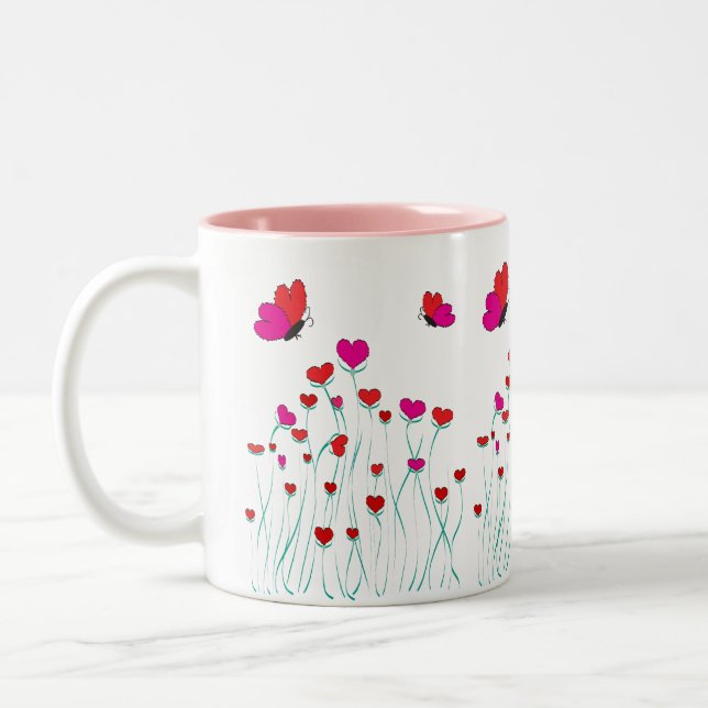 Tasse 2 Couleurs Coeurs et papillons Valentine Love (Gauche)