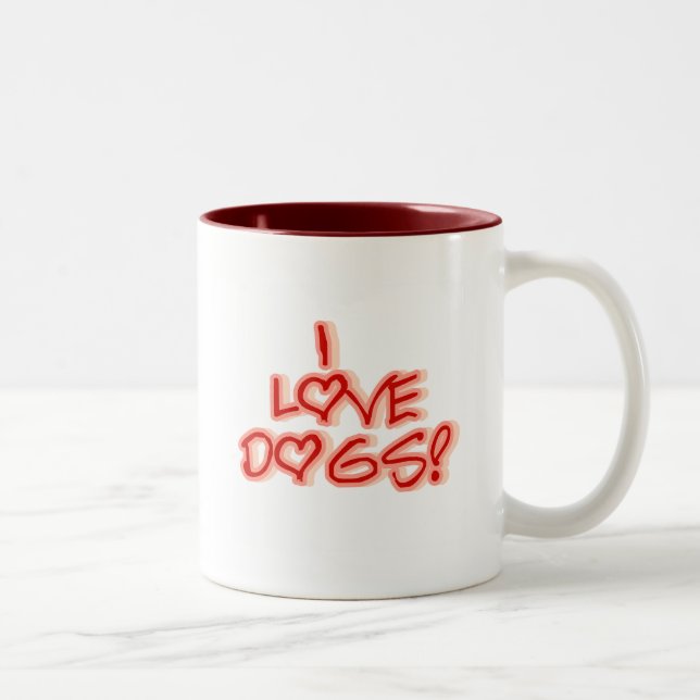 Tasse 2 Couleurs Coeurs I Love Chiens Tshirts et cadeaux (Droit)