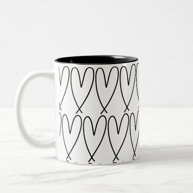 Tasse 2 Couleurs Cœurs mignons fantaisistes noir et blanc (Gauche)