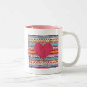 Tasse 2 Couleurs Coeurs rétro arc-en-ciel fausse laine tricot valen
