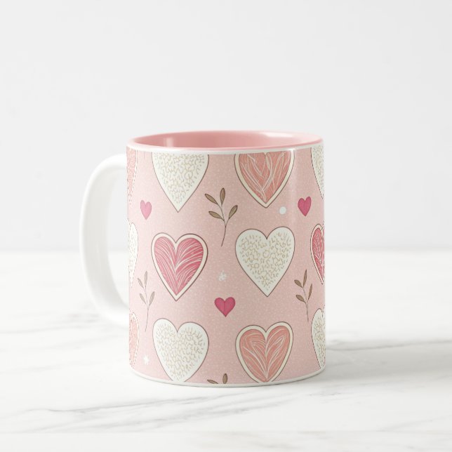 Tasse 2 Couleurs Coeurs rose et blanc Jour des Valentines (Devant gauche)