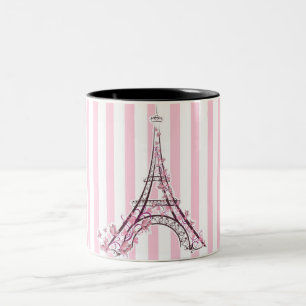 Tasse 2 Couleurs Cœurs roses et papillons Paris Tour Eiffel