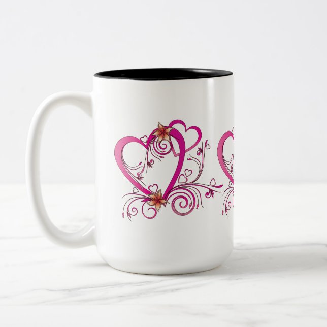 Tasse 2 Couleurs Coeurs roses liés (Gauche)