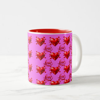 Tasse 2 Couleurs Cœurs Rouges Brillants et Papier à Emballer Rose R