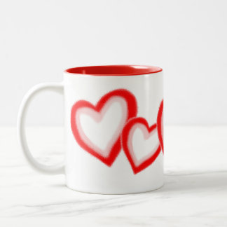 Tasse 2 Couleurs Coeurs rouges roses artistiques Motif sur blanc