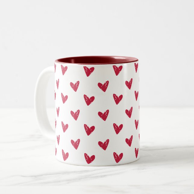 Tasse 2 Couleurs Coeurs rouges, Saint Valentin (Devant gauche)